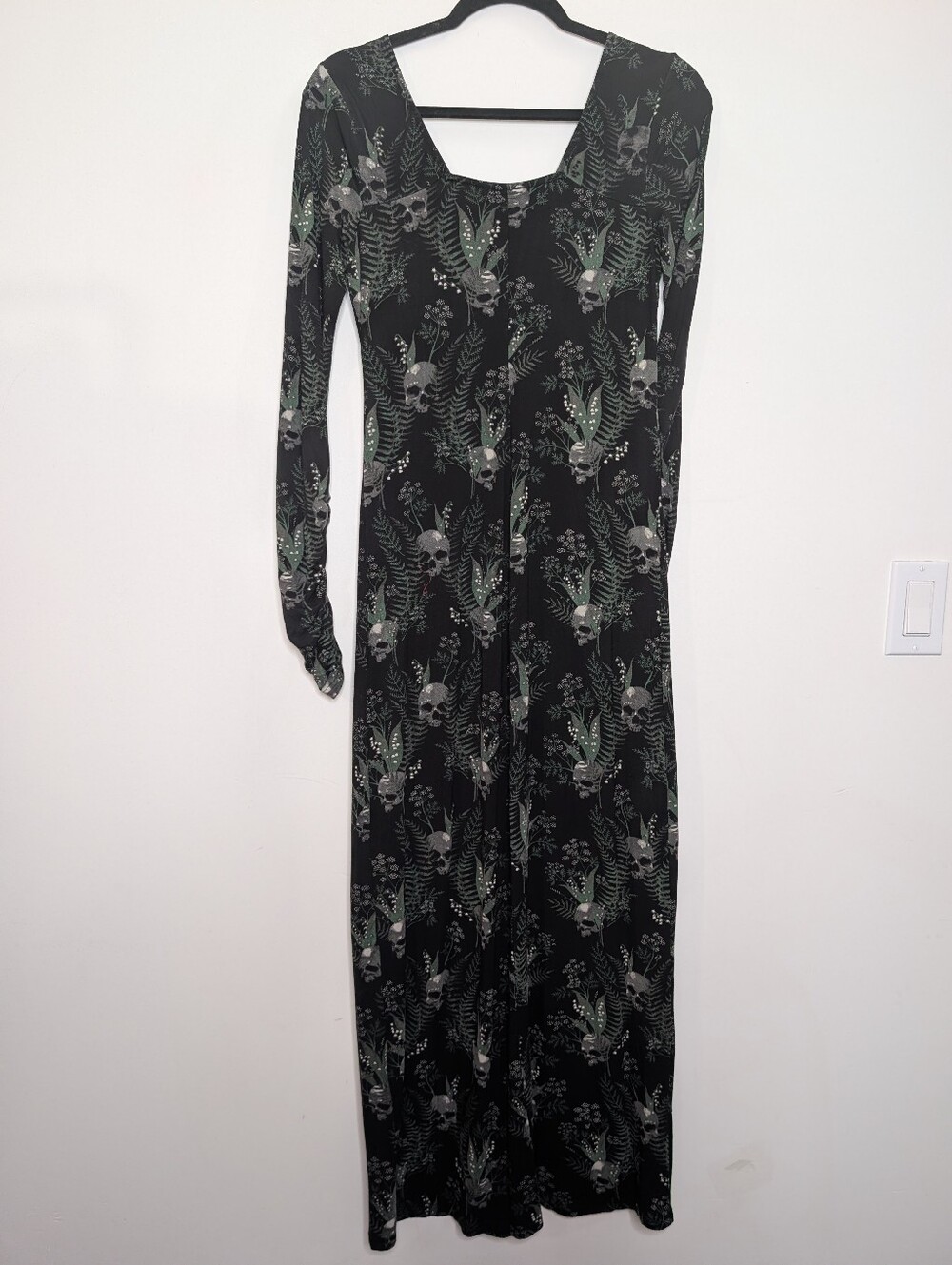 KILLSTAR Black Skull Botanical Floral Long Sleeve Goth Maxi Dress S - Picture 6 of 7